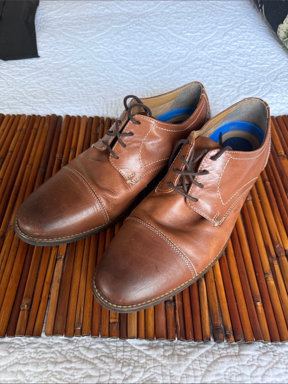 Nunn Bush Men's Cognac Brown Leather Cap-Toe Derby Oxfords
